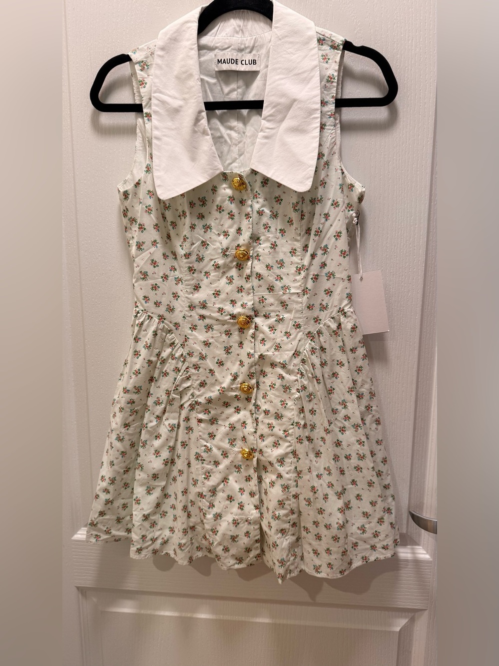 Sleeveless Cream Floral Button-Front Mini Dress - Picture 3 of 7
